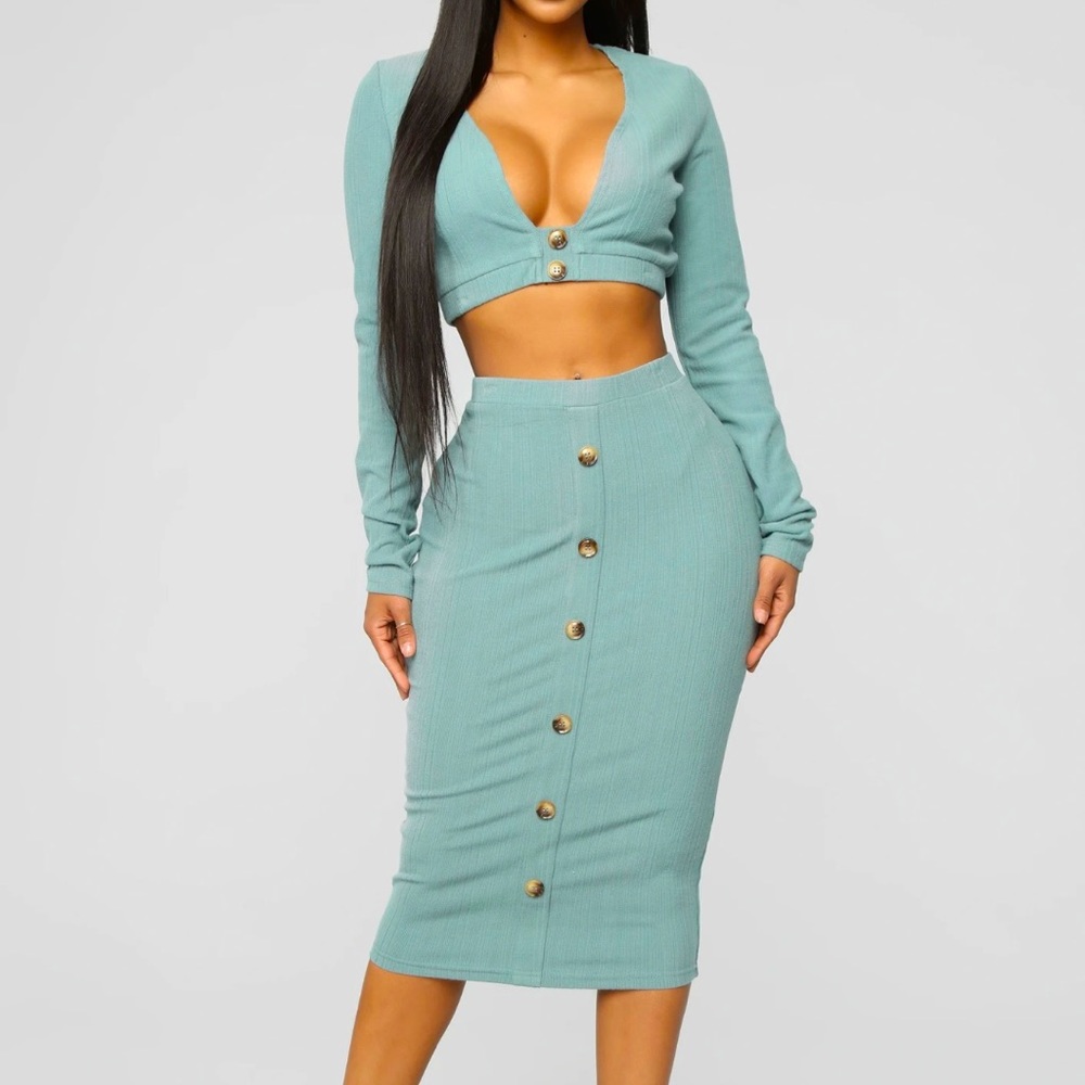 Taking It Easy Ribbed Set- Sage